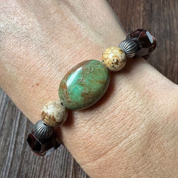 Vintage CAROLYN POLLACK Beaded Multi Gemstone Bracelet Sterling Silver Turquoise - Picture 4 of 12